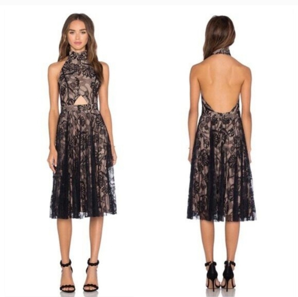 Alexis Georgie Black Lace Dress Cut Out High Neck Sz XS